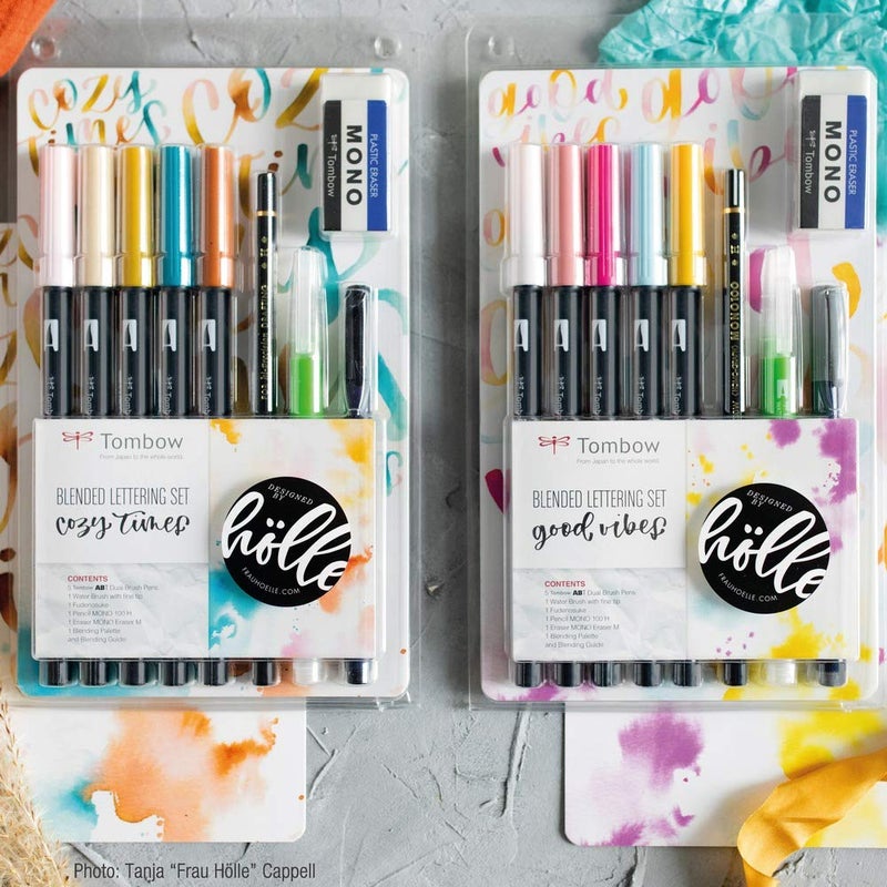 Tombow Blended Lettering Set includes 5 ABT Brush Pens, 1 Mono Pencil, 1 Mono Eraser, 1 Fudenosuke, 1 Water Brush, Blending Palette and Guide - Cosy Times, BS-FH1 - Image 4